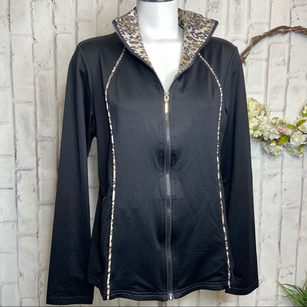 NEIMAN MARCUS ANIMAL PRINT TENNIS Athlete ZIP-UP Sz XL